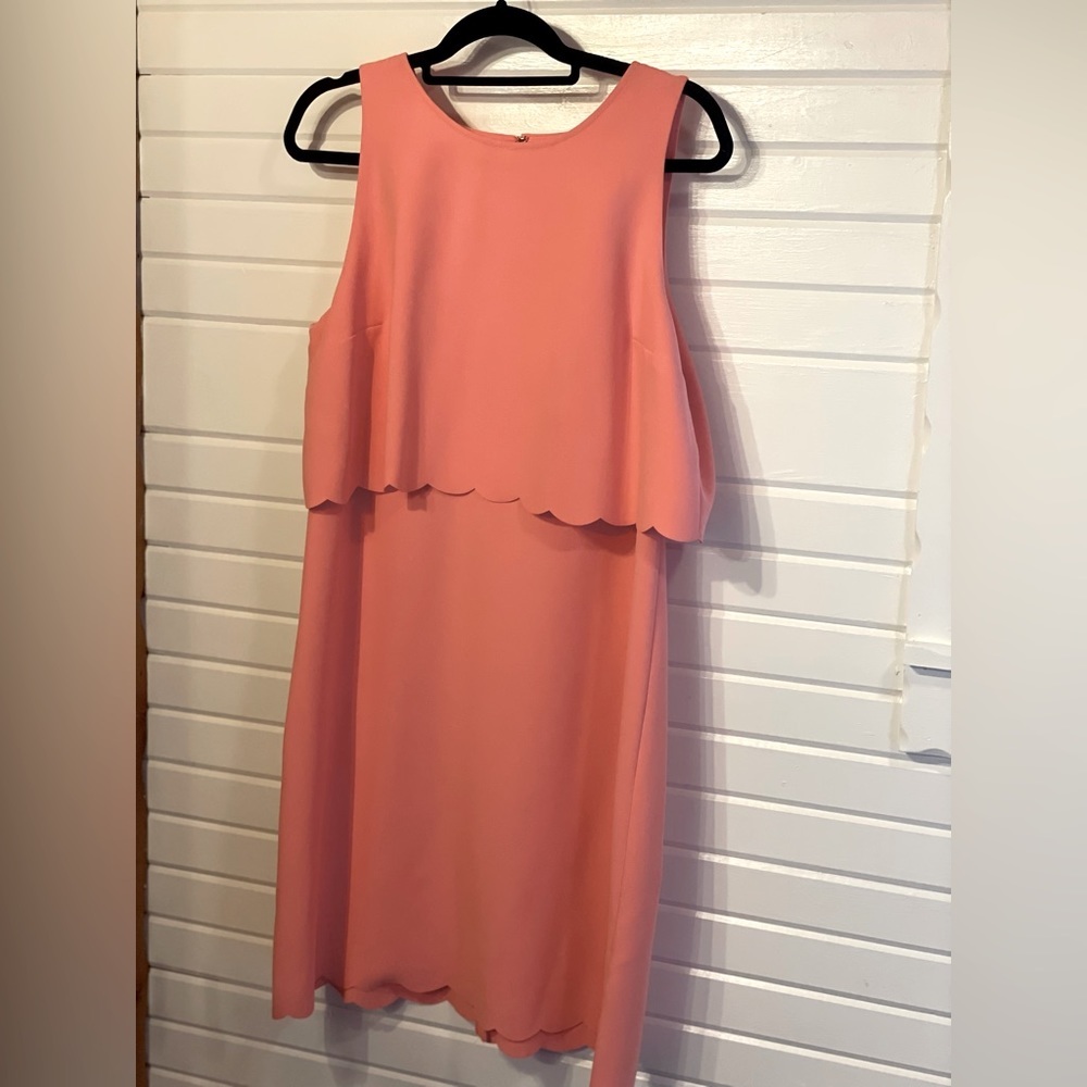 ANN TAYLOR LOFT Size 12 Peach Shift Dress Layered Top Scallop Hem Sleeveless EUC